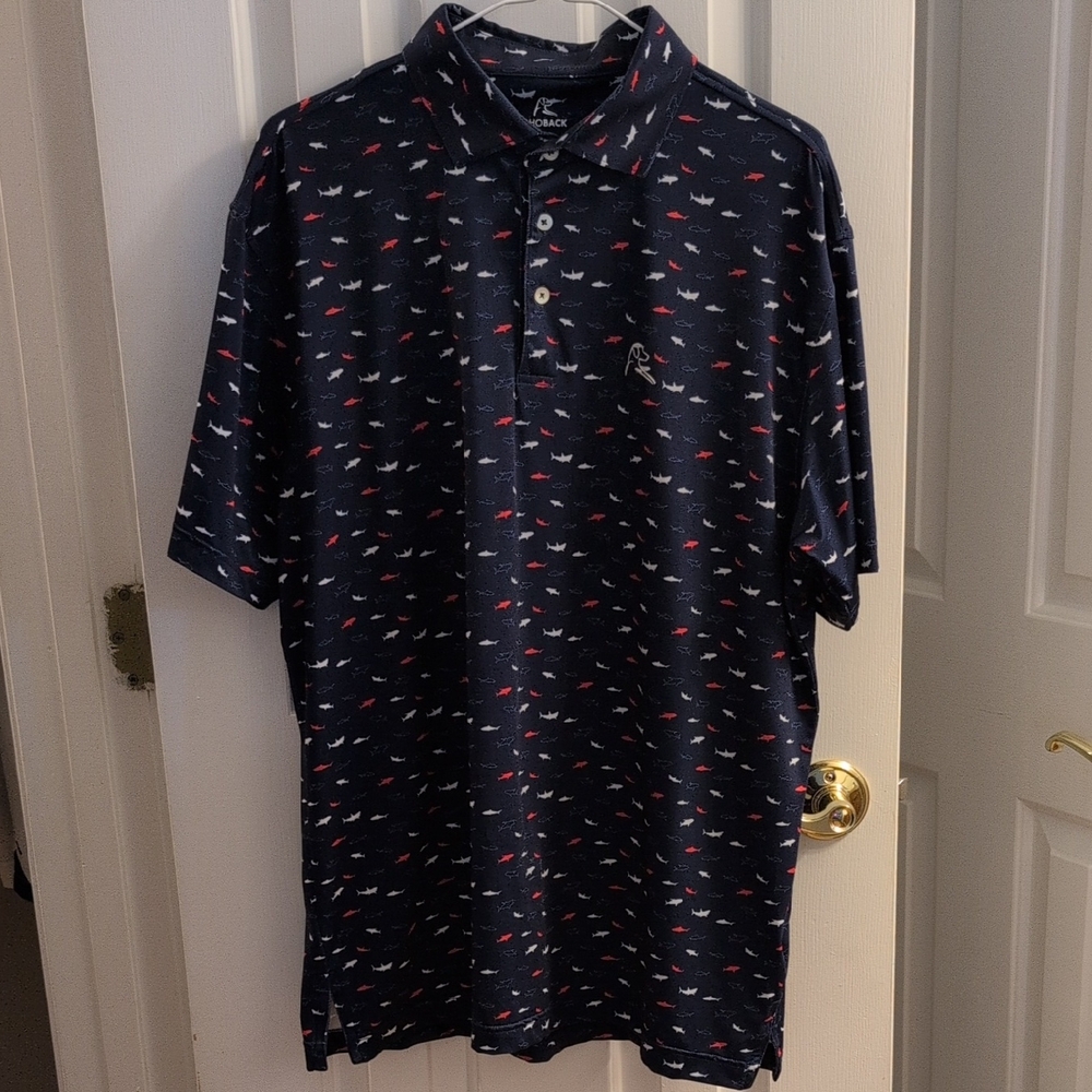 Rhoback Men's Polo Shirt - "Sharks All Over"